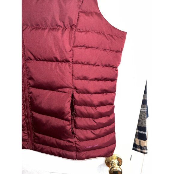 LANDS' END Quilted Feather Down 600 Puffer Vest Size L 14-16 Jacket Top Burgundy - Picture 4 of 12